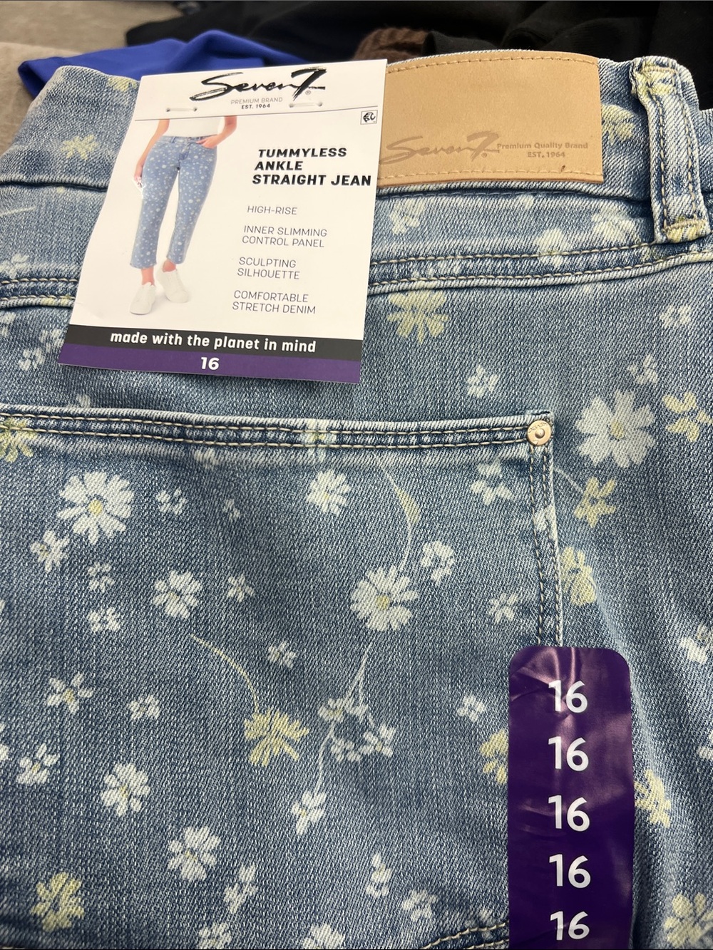 Seven7 Light Blue Floral Straight Leg Jeans